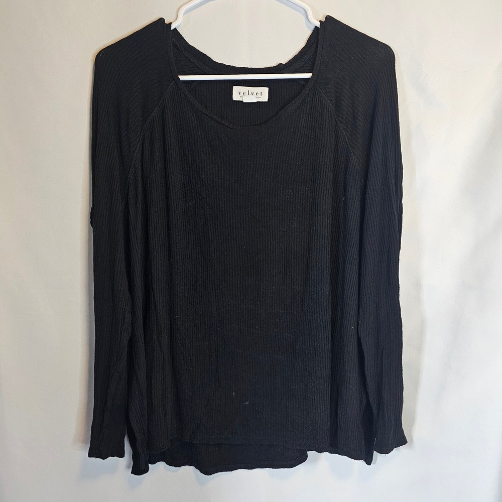 Velvet Graham Spencer Ribbed Knit Top Long Sleeve Black Womens Size Small